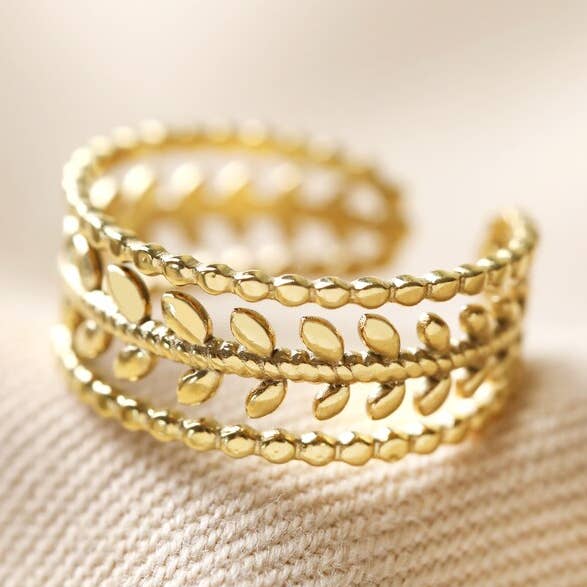 Lisa Angel - Wholesale Band/Stacked Ring - Adjustable Stainless Steel Grecian Leaf Ring in Gold0