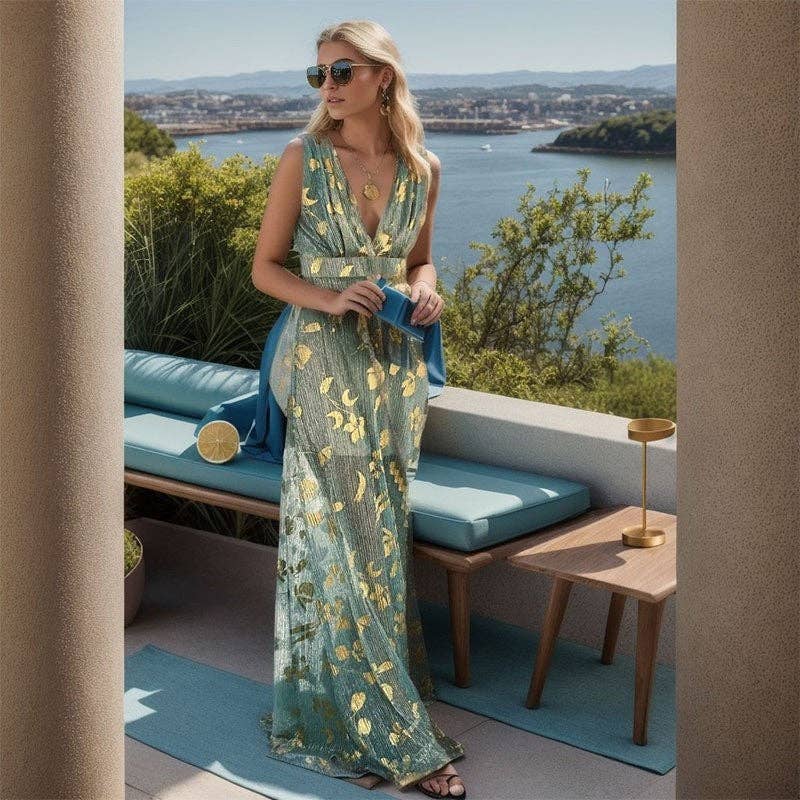 Plush Looks - Wholesale Dress - Women's - V Neck Printed Sparkly Camisole Dress2