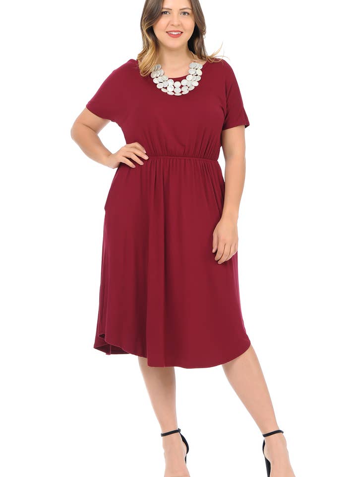 Plus Size Elastic Waist Midi Dress for wholesale by Allium