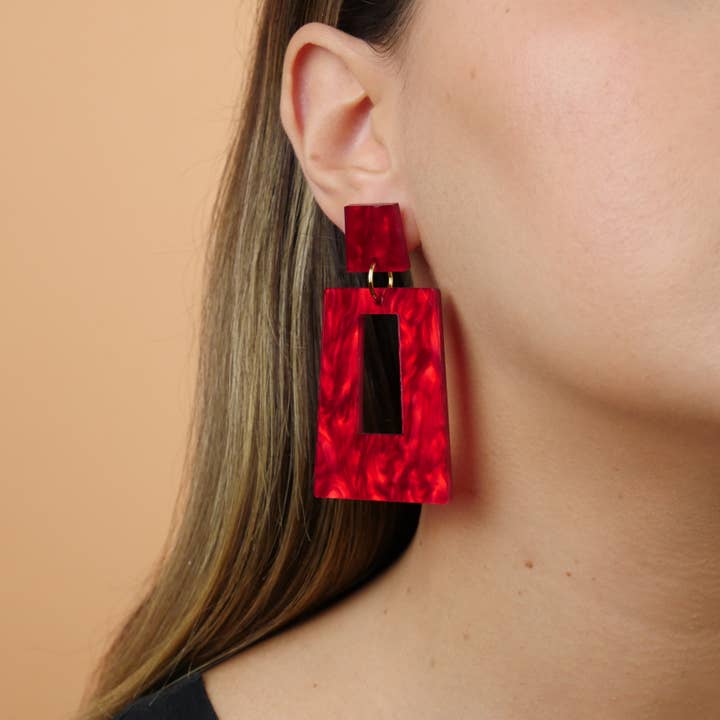 Orecchini Pendenti Rettangolari - Rosso Marmorizzato per la vendita all'ingrosso da parte di ColsonDesign