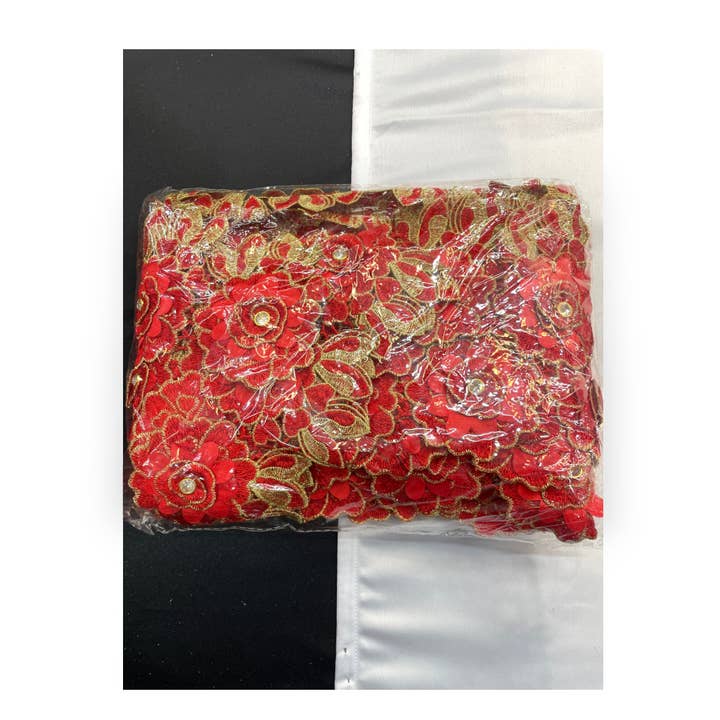 Floral Lace Trimmings Pack - Red / Gold for wholesale by City Fabrics