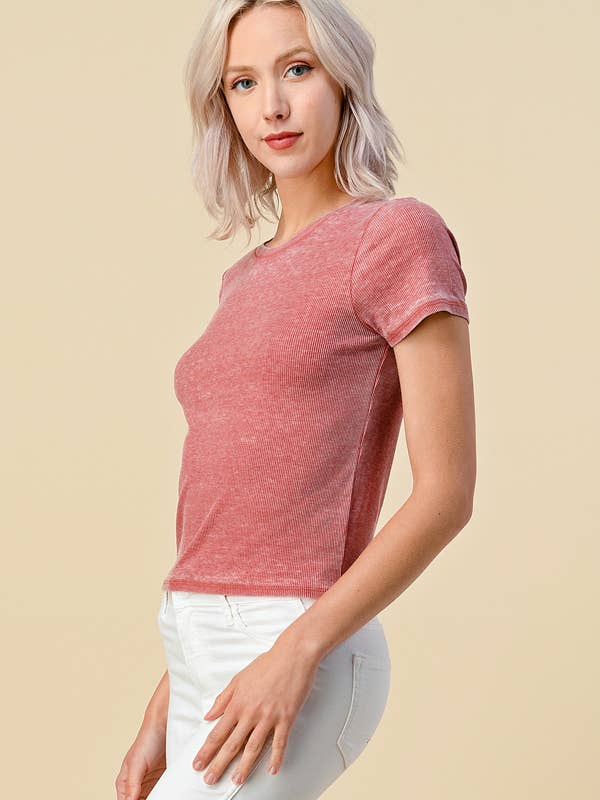 Heart & Hips - Wholesale Knit Top - Women's - RT45264GB - CREW NECK RIB BURNOUT SHORT SLEEVE TEE4