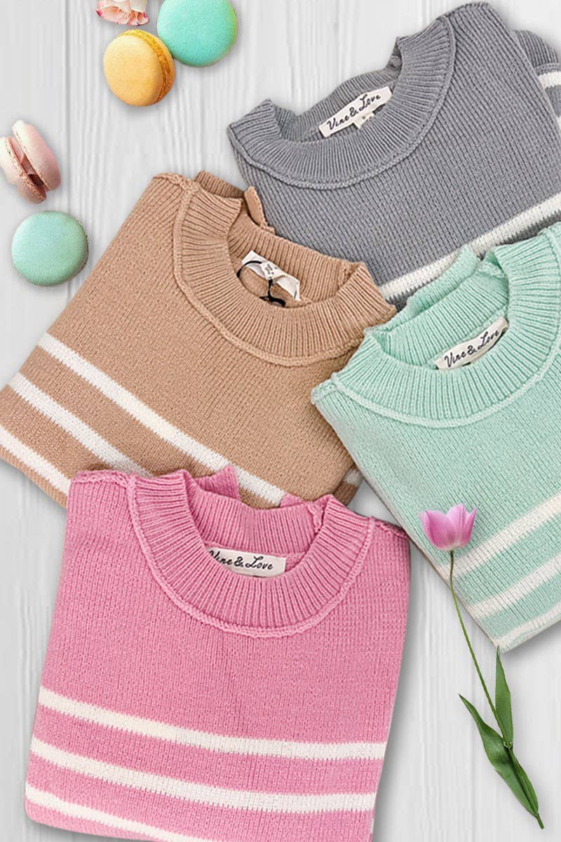 Vine & Love – wholesale Pullovertröja - Dam – Vine & Love randig tröja med balloonärm och rund hals4