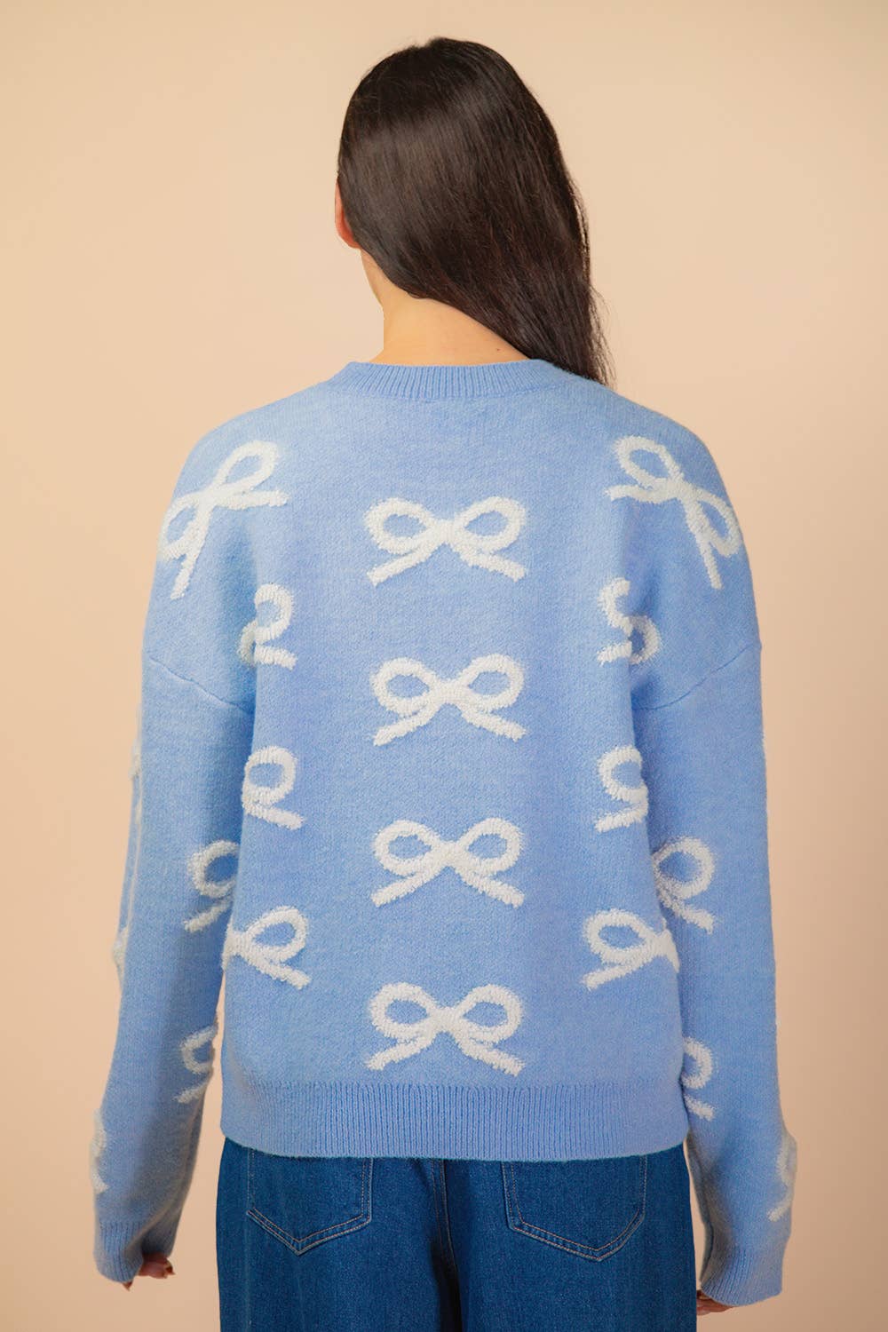 VERY J - Wholesale Knit Sweater - Women's - 12W3516NX-PLUS SIZE Bow Textured Graphic Knit Sweater Top3