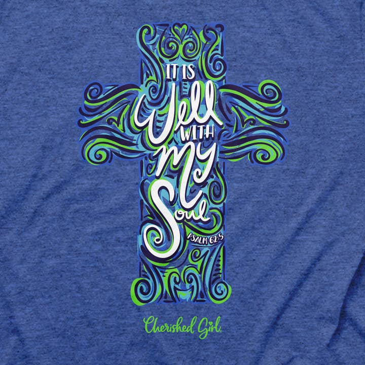 Royal Heather Cherished Girl Womens T-Shirt It Is Well Cross for wholesale on Faire