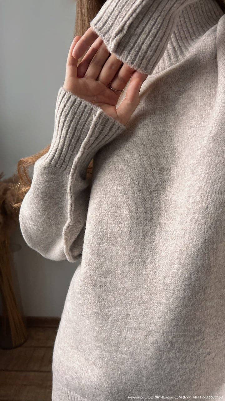 Suhkasana – wholesale Mjukisset – Dam – Polotröja med sidoslits och stickad tröja samt byxor med vida ben7