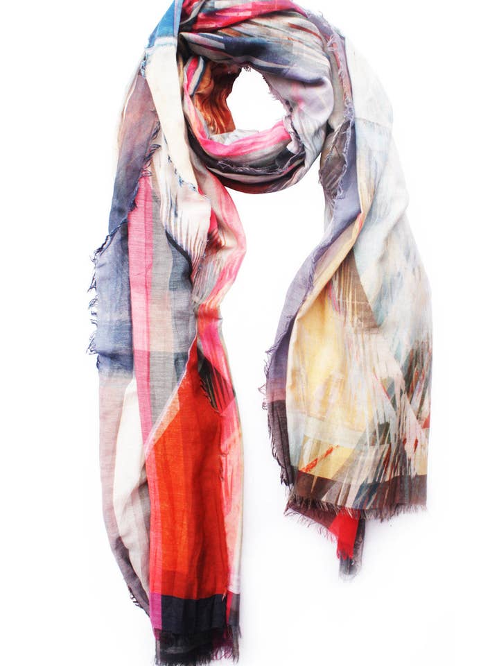 Silk/Cotton "Dissolved Highland Checks" Stola 200x140cm for wholesale by EditionMichel