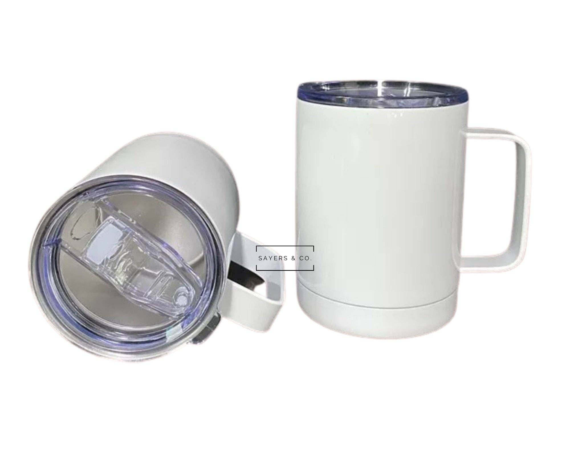 Sayers & Co. - Vente Gourde/bouteille isotherme - Tasse de camping blanche 12 oz SUBLIMATION blanc en acier inoxydable en gros1