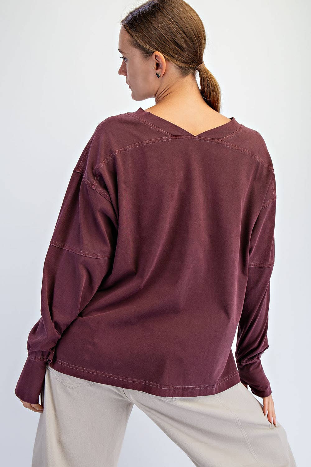 Rae Mode - Wholesale Lounge Top - Women's - PIGMENT WASHED COTTON V-NECK TOP17