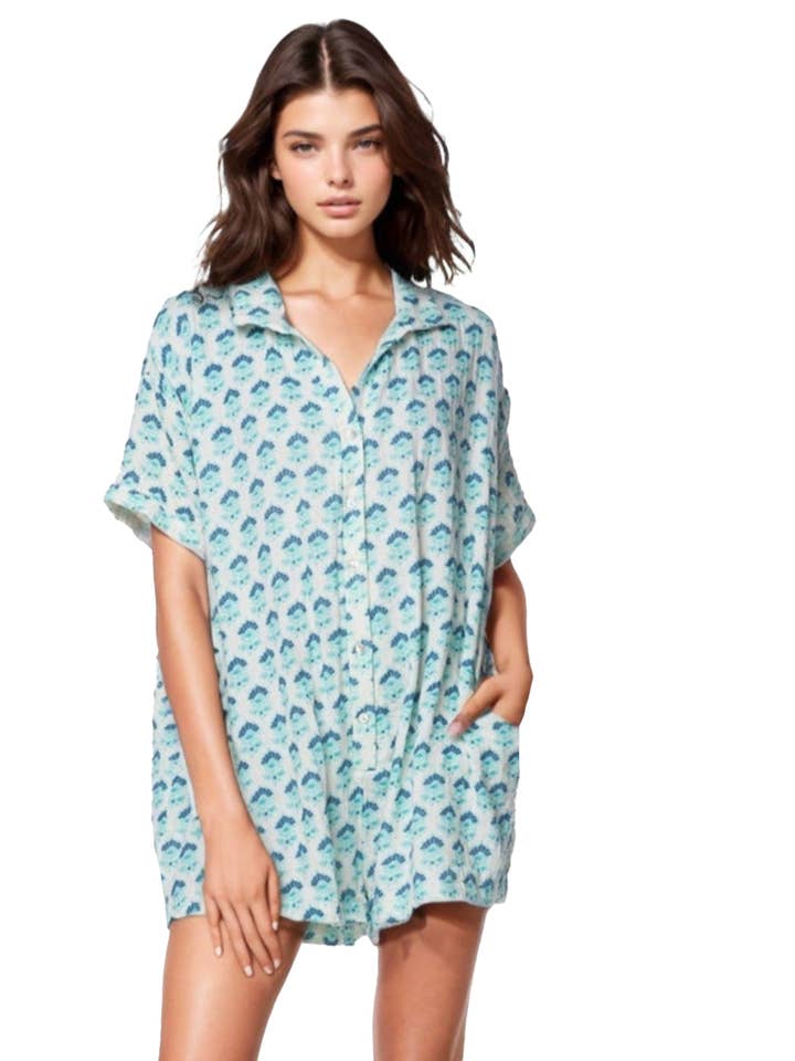 Subtle Luxury - Wholesale Romper - Women's - Double Cotton Gauze Washed Lazy Day Romper - Prints
