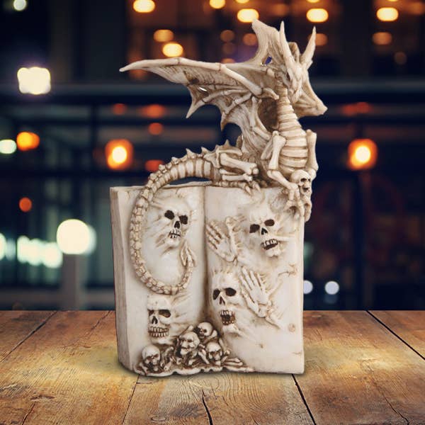 FC Design - Wholesale Decorative Figurine - 8.75"H Dragon on Skull Book in Ivy Figurine Home Decor Gifts
