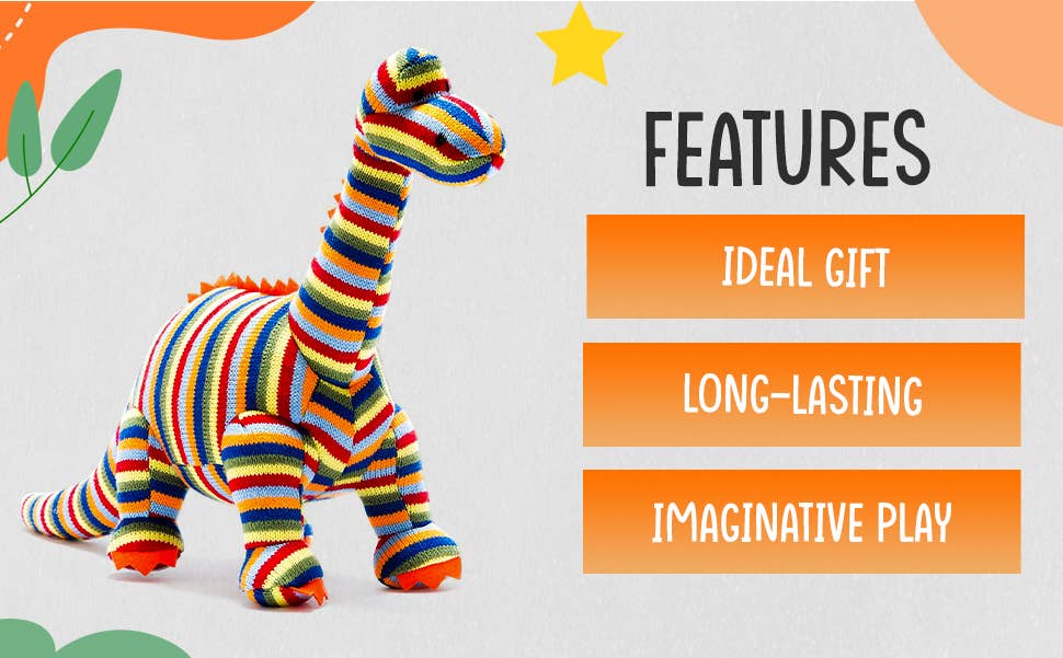Best Years Ltd – wholesale Stuffed/plush toy – Kids & baby – Knitted Stripe Diplodocus Dinosaur Soft Toy Teddy9