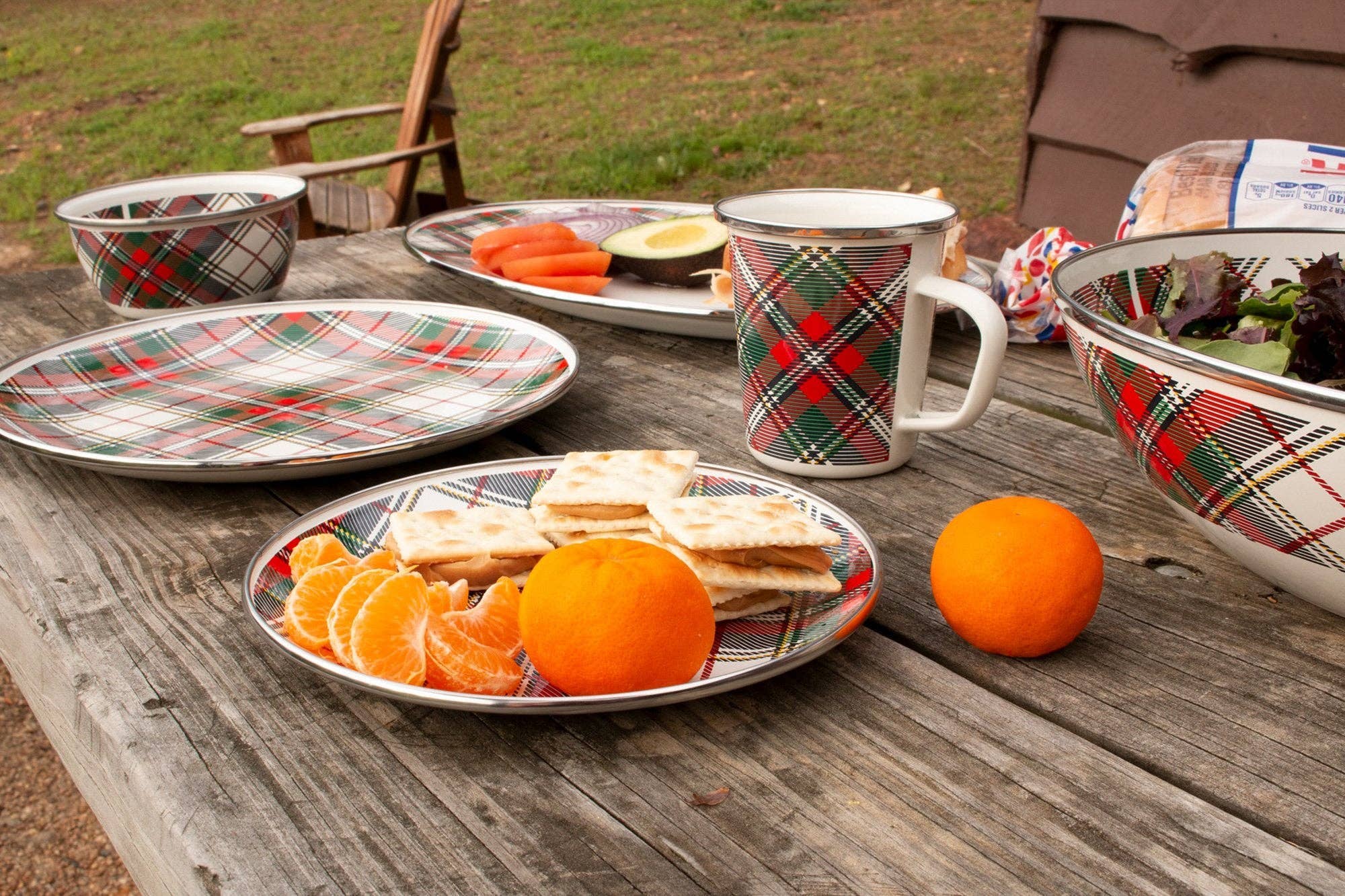 Crow Canyon Home - Wholesale Charger Plate - Golden Rabbit Enamelware Set of 2 Highland Plaid Chargers3