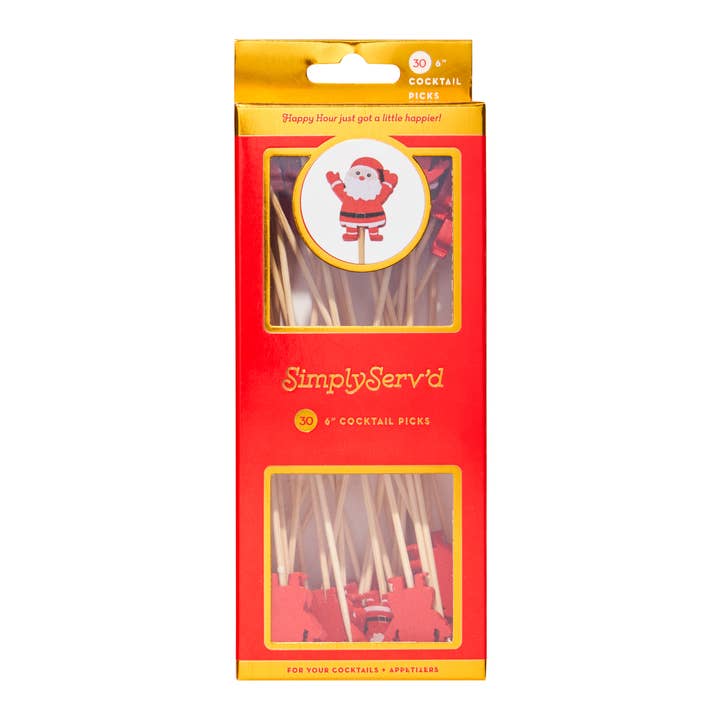 Sophistiplate - Wholesale Cocktail Pick - Holiday Santa Cocktail Party Pick Toothpick 30 Wack Wood 6"