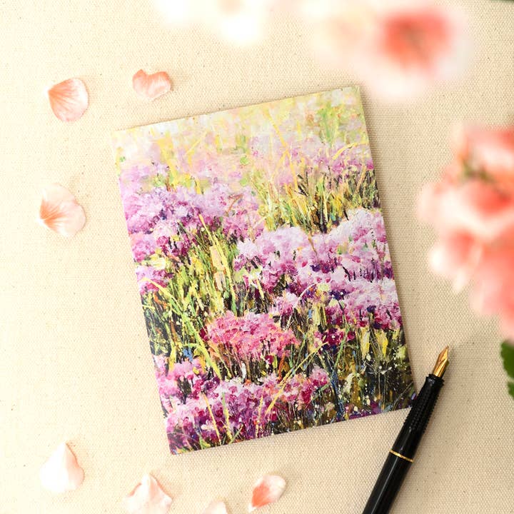 Alla Dickson Art - Wholesale Everyday Greeting Card - Pink Flower Note Card Wildflower Greeting Card Valentine Day