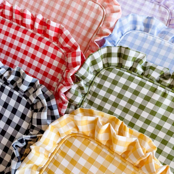 Mugsby - Wholesale Makeup/Cosmetic Bag - Gingham Frilly Makeup Bags, Makeup Bags, Summer Bag