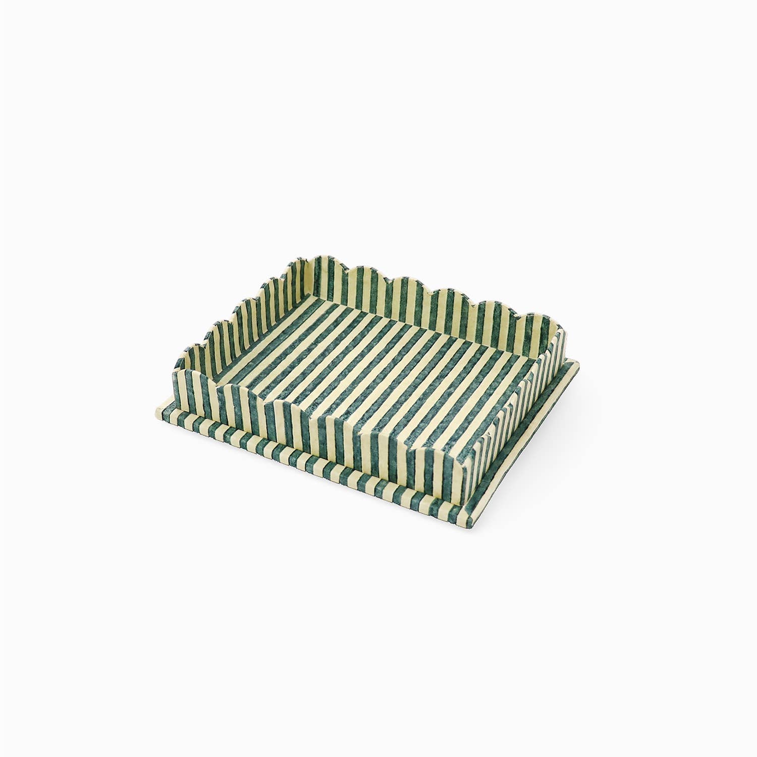 Craft Boat - Wholesale Decorative Tray - BLOCK PRINTED RECTANGULAR SCALLOPED TRAY - BLUE/BROWN 1