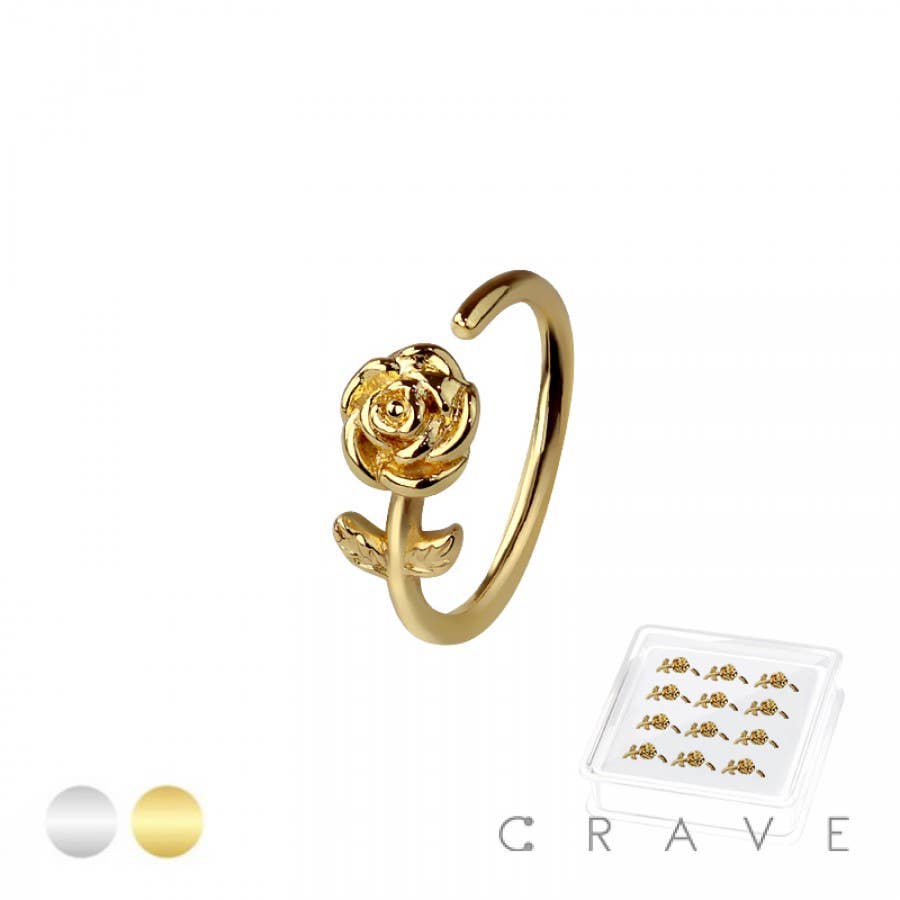 CRAVE - Wholesale Neusring - 12 STUKS ROZENBLOEM TOP 316L CHIRURGISCH STAAL HOOP NEUSRING2