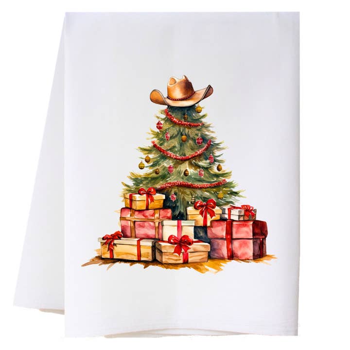Cowboy Christmas Tree Kitchen Towel for wholesale by Cora & Pate