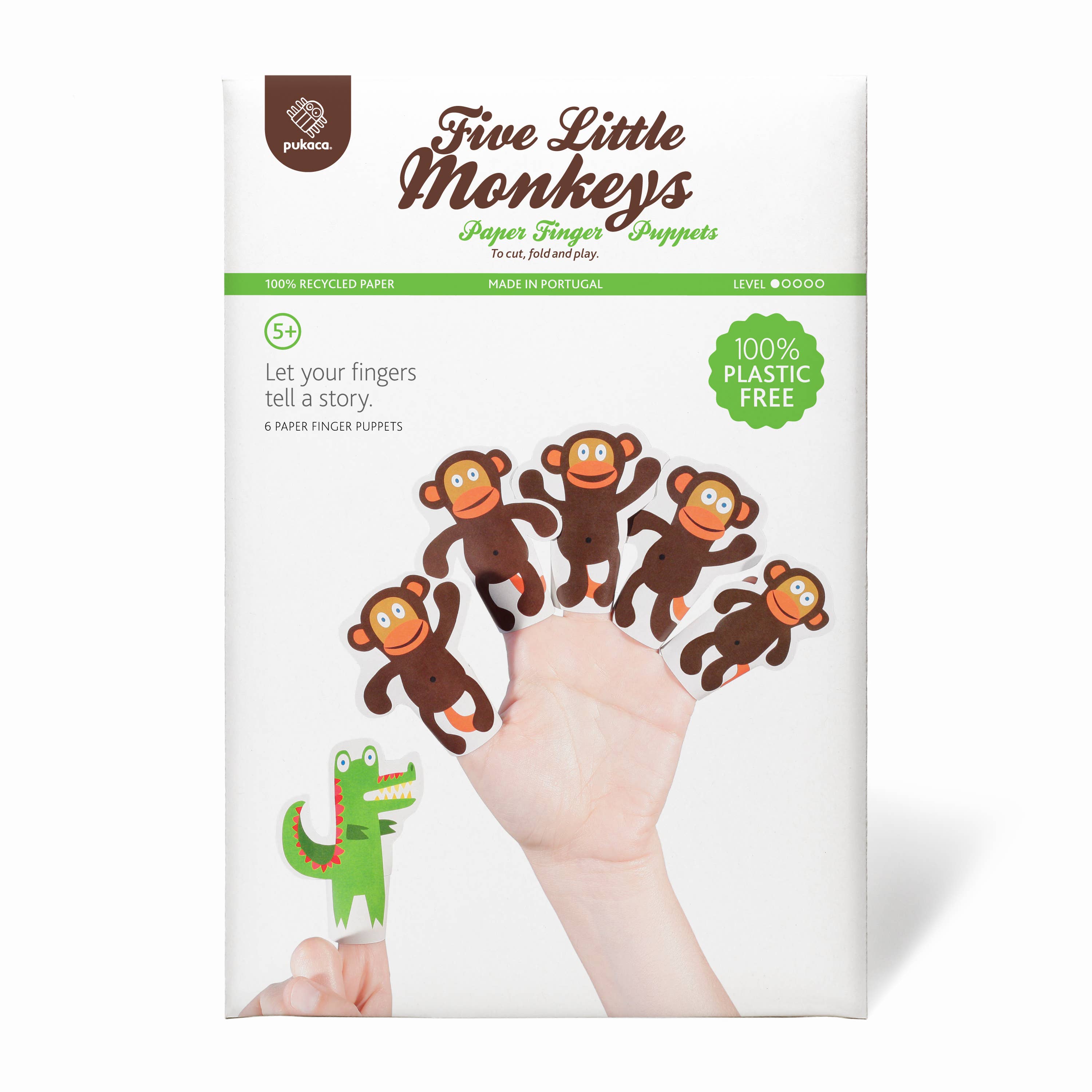 pukaca – Engroshandel Fingerdukke - Børn og baby – Fem små aber papirfingerdukker1