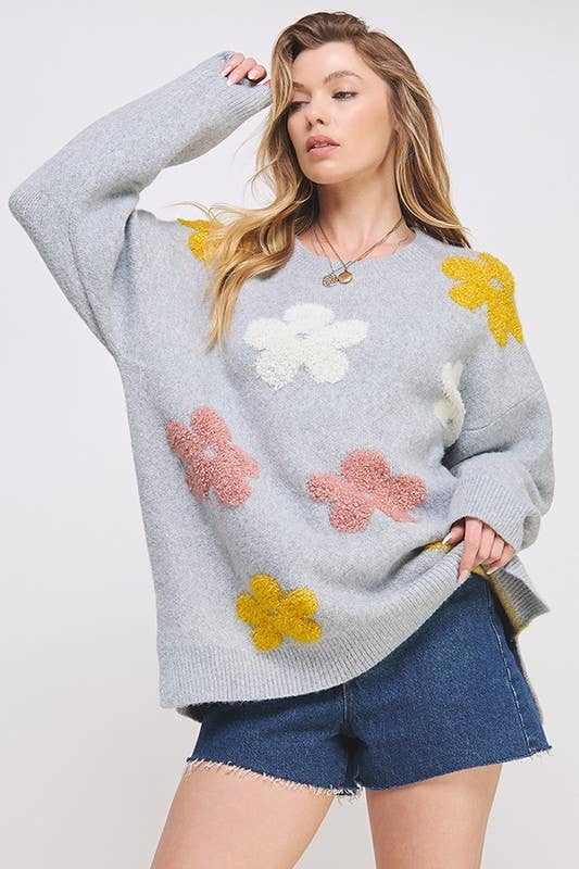JADE BY JANE - Wholesale Knit Sweater - Women's - OVERSIZED LONG SLEEVE FLORAL GRAPHIC KNIT SWEATER2