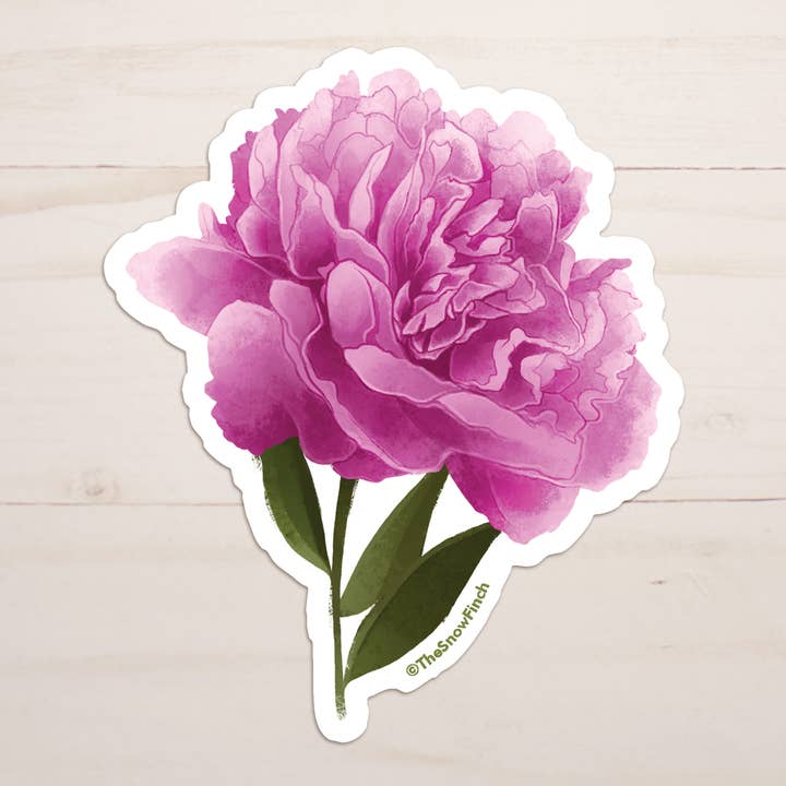 Pegatina Floral de Peonía Rosa || Vinilo Impermeable para venta al por mayor de The Snow Finch