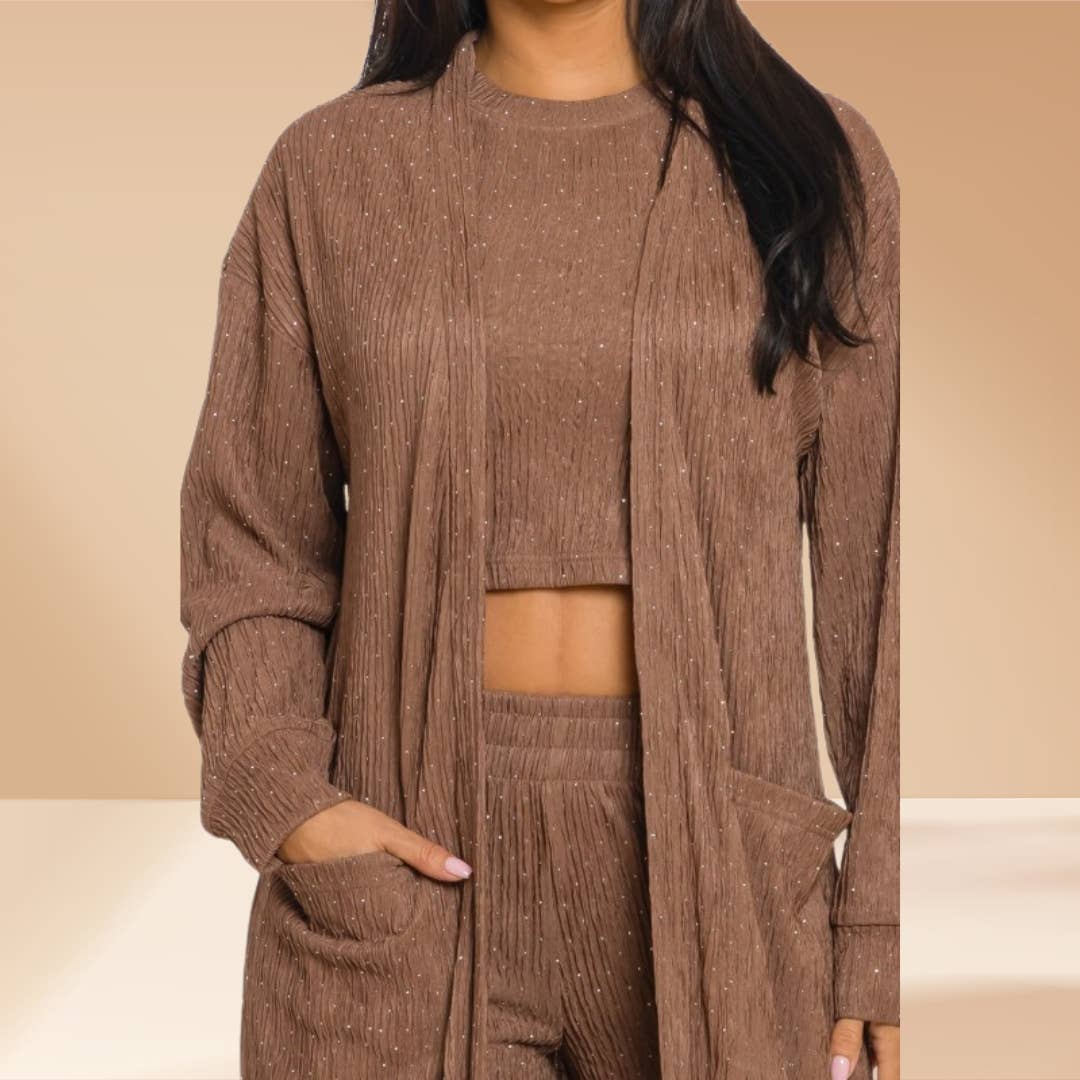 Celystrends - Vente Ensemble haut et pantalon (PAS d'intérieur) - Femme - Ensemble de 3 pièces avec pierres partout : pantalon et cardigan15