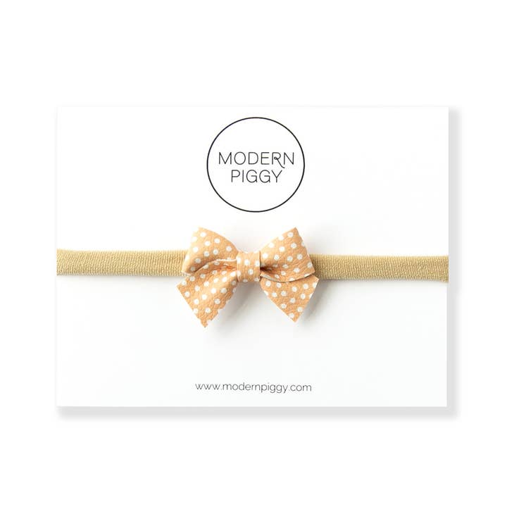 Modern Piggy - Wholesale Hair Bow - Baby - Peach Polka | Leather Baby Bow1