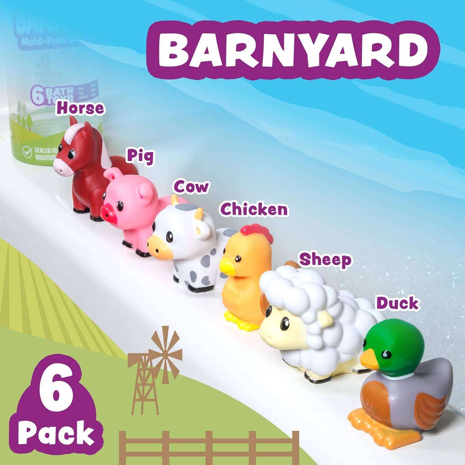 Tub Works LLC - Wholesale Bath Toy - Baby - Tub Works® Barnyard™ Mold Free Bath Toys, 6 Pack8
