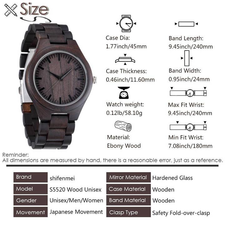 Ebony Fashion Simple Wooden Watch Couple Watch for wholesale on Faire5