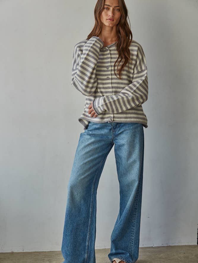 By Together - Wholesale Knit Sweater - Women's - W2537 | Knit Polyester Acrylic Striped Sweater Cardigan 17