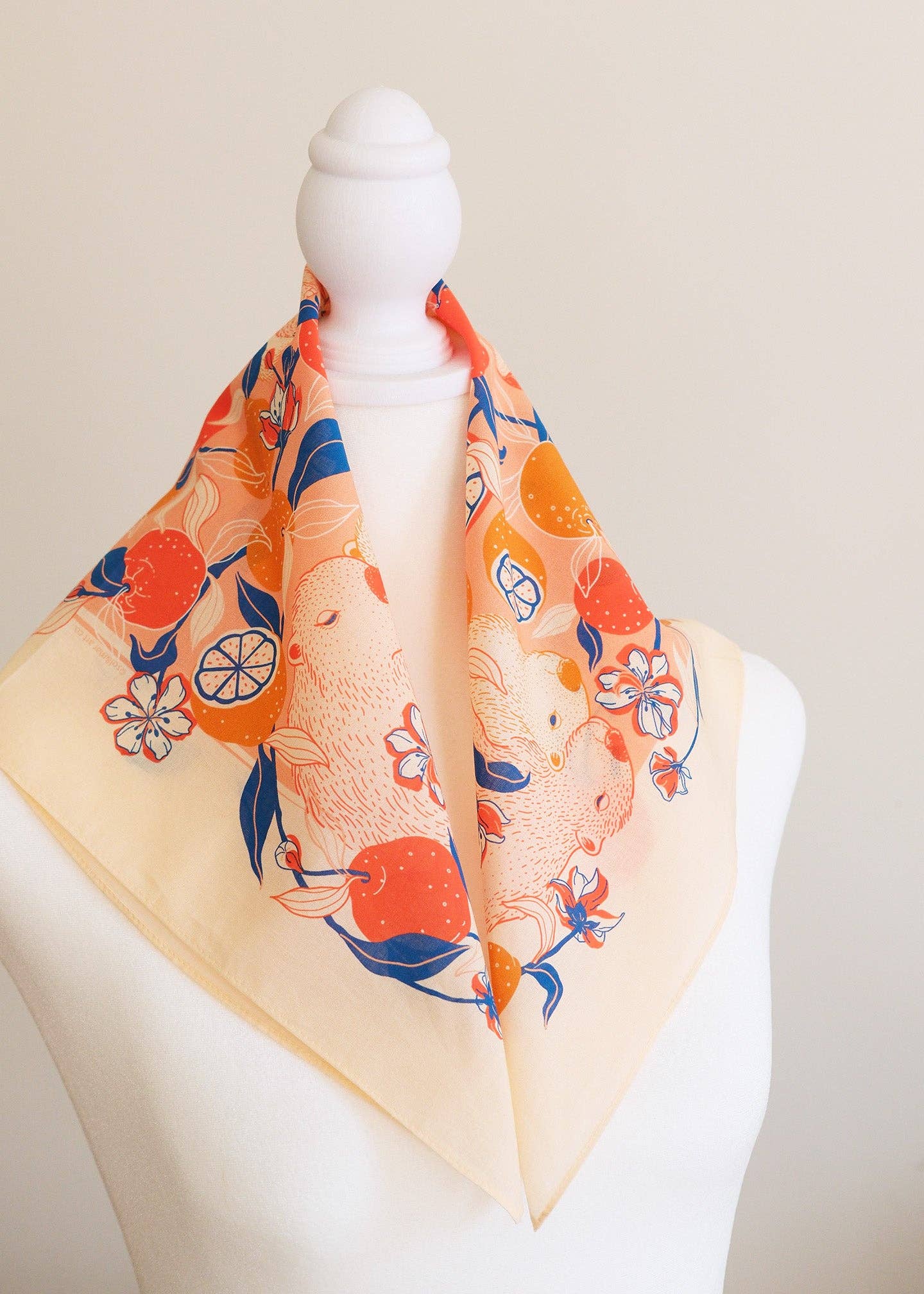 sol&mar art co. - Wholesale Bandana - Women's - Capybara Yuzu Art Bandana Scarf (Pink-Orange)5