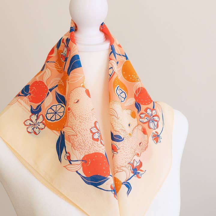 sol&mar art co. - Wholesale Bandana - Women's - Capybara Yuzu Art Bandana Scarf (Pink-Orange)5