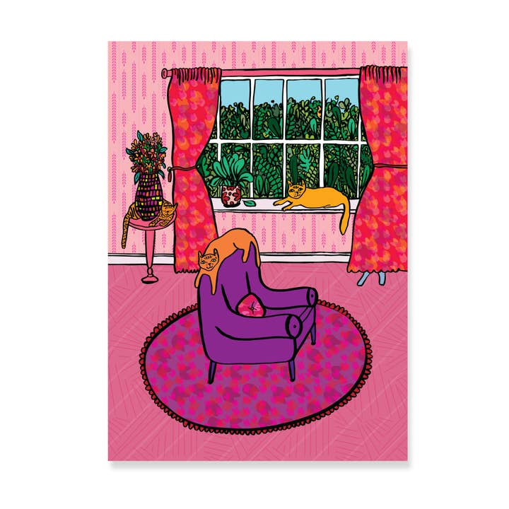 Purple Living Room Cats - Art Print for wholesale by Able And Game