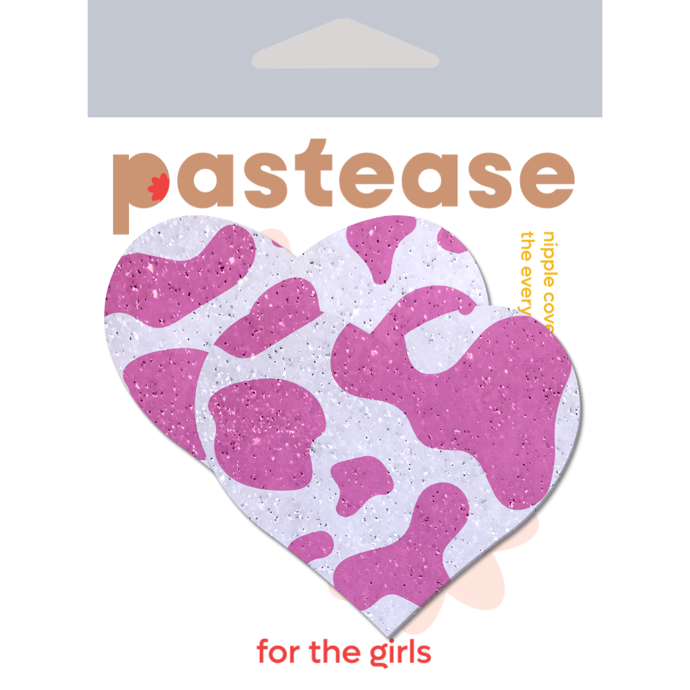 Pastease® – wholesale Nipple pasties – Women’s – Love: Pink Cow Print Heart on Glitter Velvet Pasties2