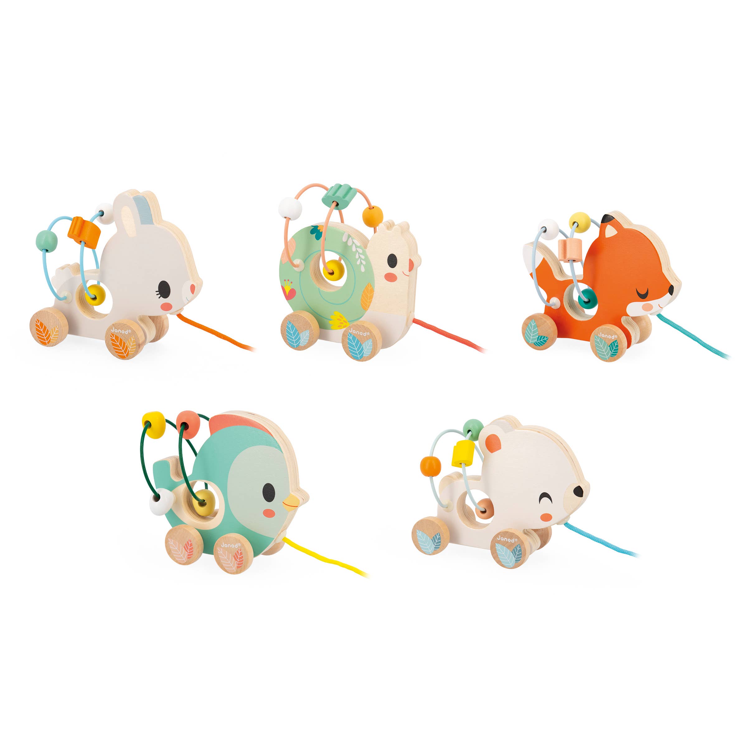 Janod - Wholesale Handheld Rattle - Baby - Pure | Pull-Along Animal Bead Maze | Display x91