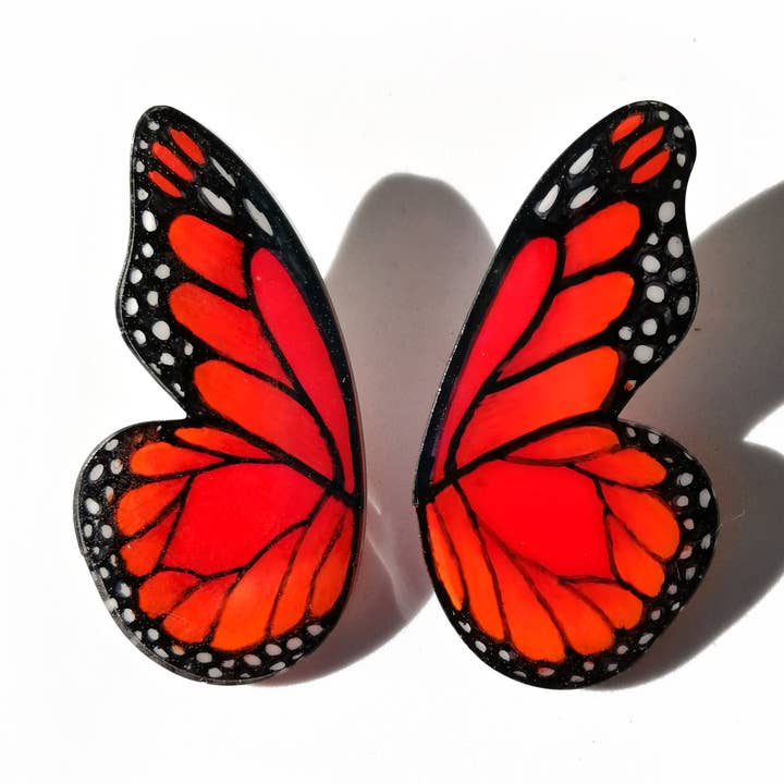 Hand-Painted Monarch Butterfly Earrings With Sterling Silver for wholesale by Casa Kiro Joy