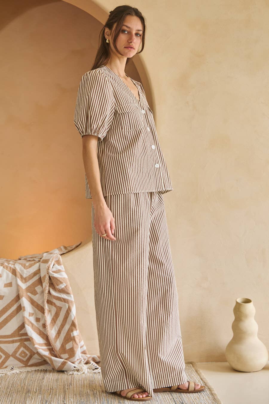 Oddi - Vente Ensemble haut et pantalon (PAS d'intérieur) - Femme - Ensemble haut rayé plus avec pantalon large assorti4