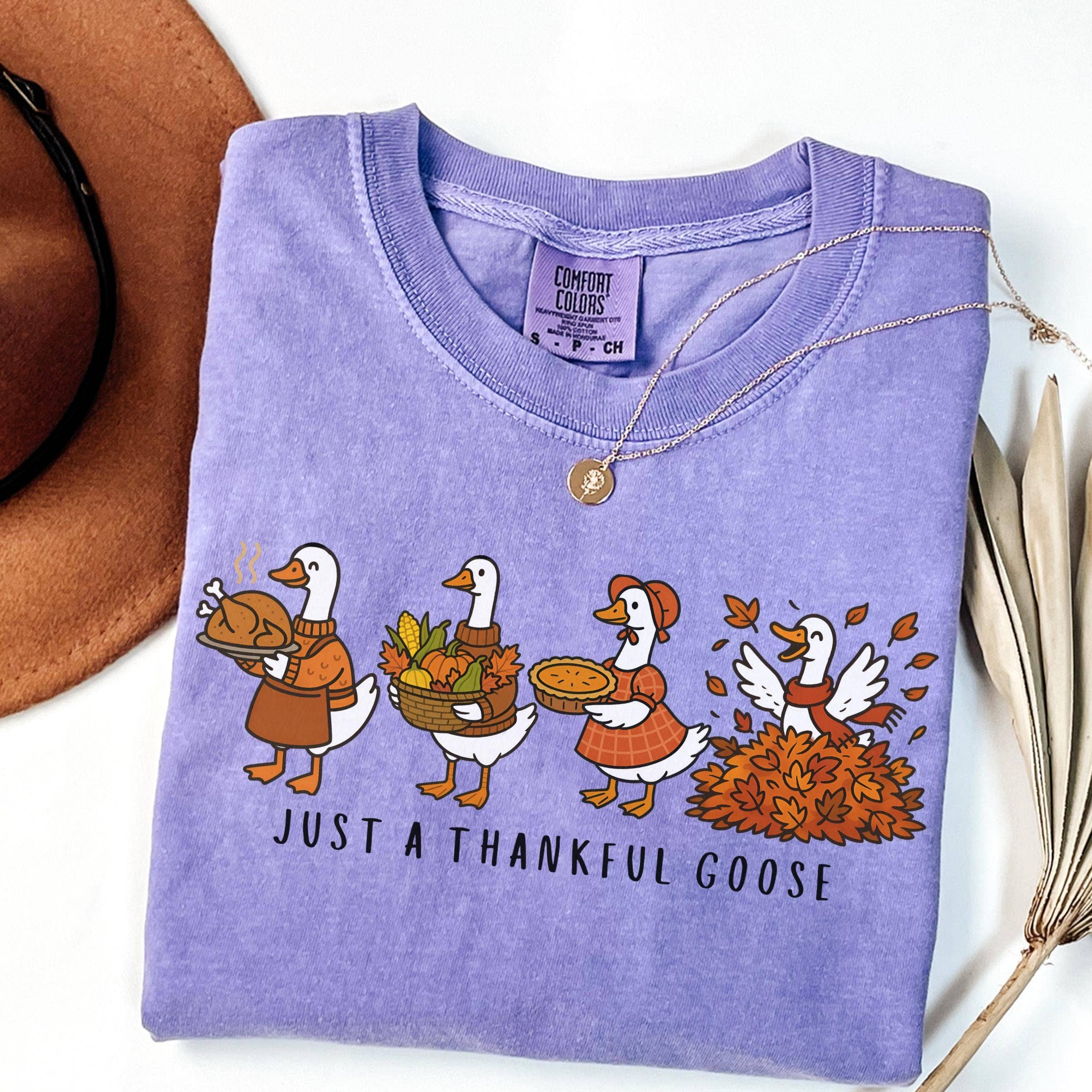 Glaime - Vente T-shirt à imprimés – femme - Comfort Colors Juste une chemise d'oie reconnaissante, Thanksgiving1