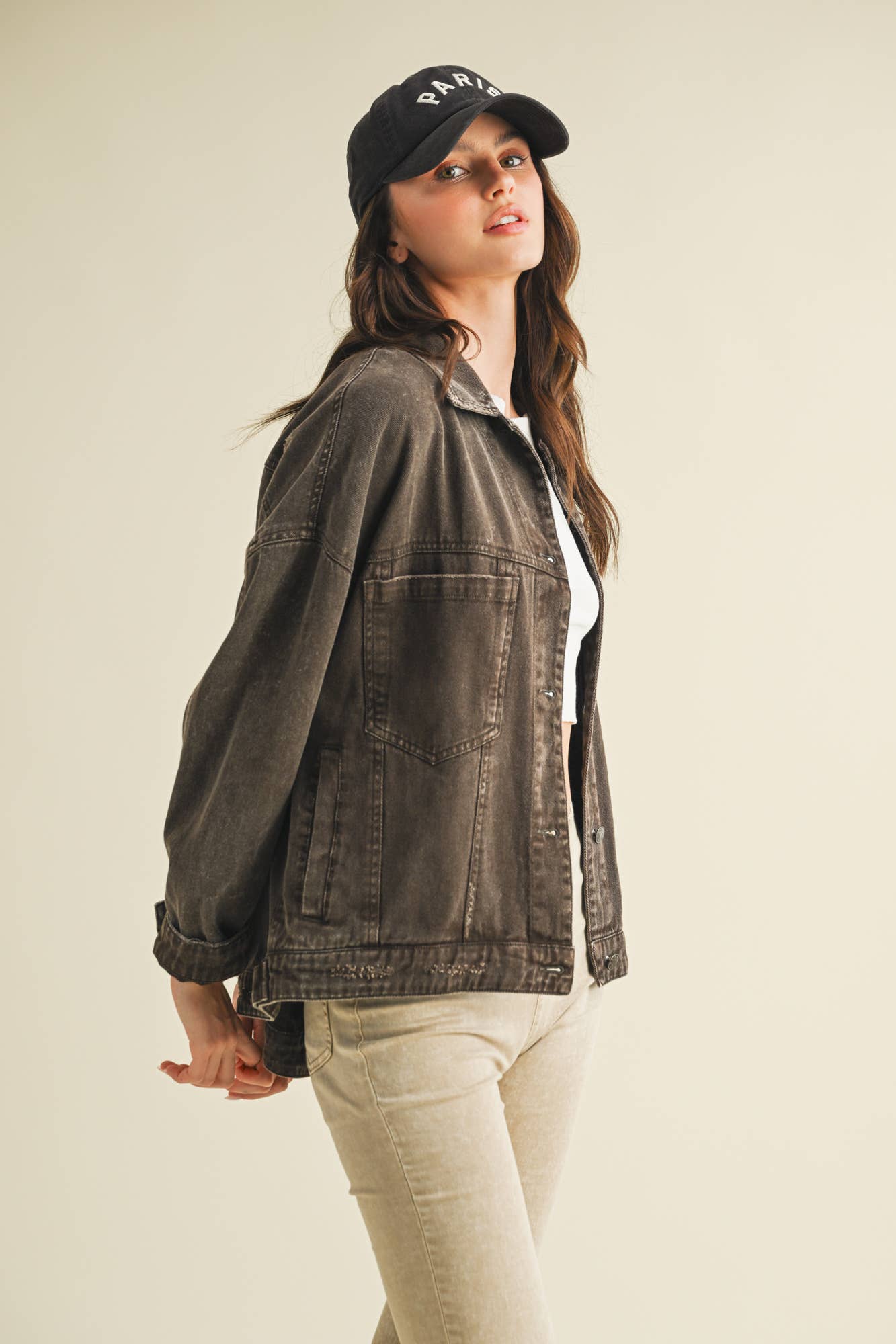 BLACK COFFEE BACK PLEATED JACKET for wholesale on Faire1