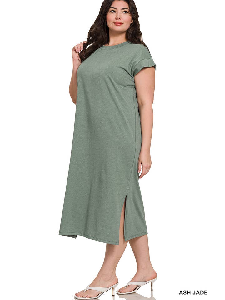 Vanilla Monkey - Wholesale Dress - Women's - Plus Round Neck Short Sleeve Midi Dress