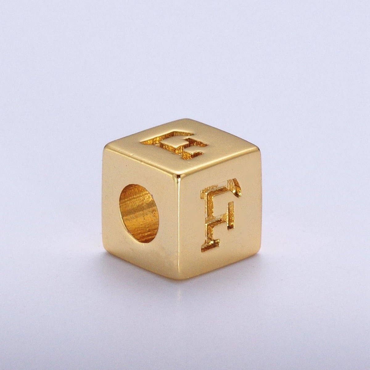 Aim Eternal - Wholesale Individual Charm/Pendant - Gold Initial Letter Alphabet 6.2mm Block Beads Charm Connector For Jewelry Making Component Supply A-A1145-A-A11575