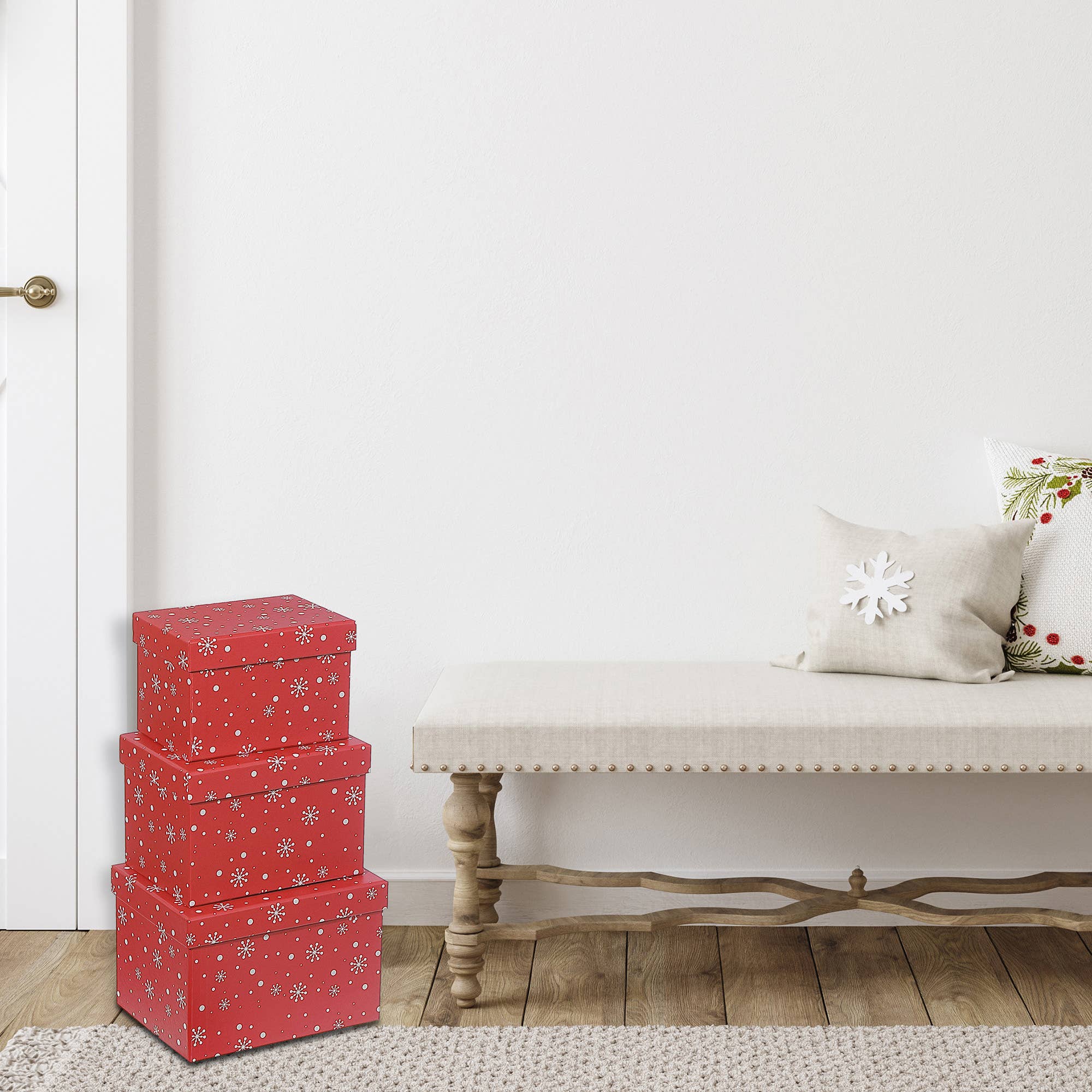 IH Casa Decor - Wholesale Gift Box - RECT. NESTING BOXES (SNOWFLAKE ON RED) (SET OF 3)1