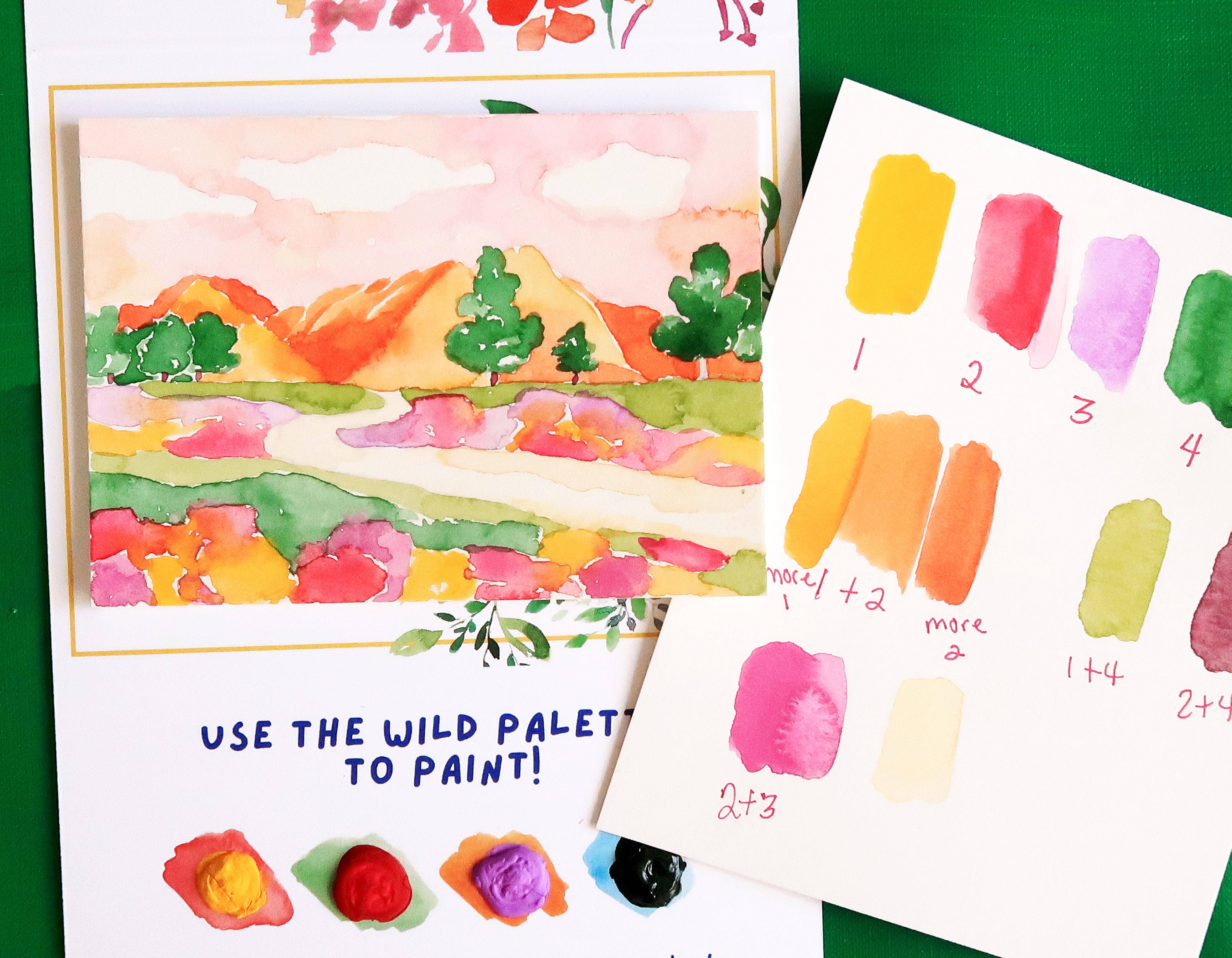 Pink Puddle Studio - Wholesale DIY Craft Kit - Mountain & Flowers Landscape Watercolor Paint by Number Kit6