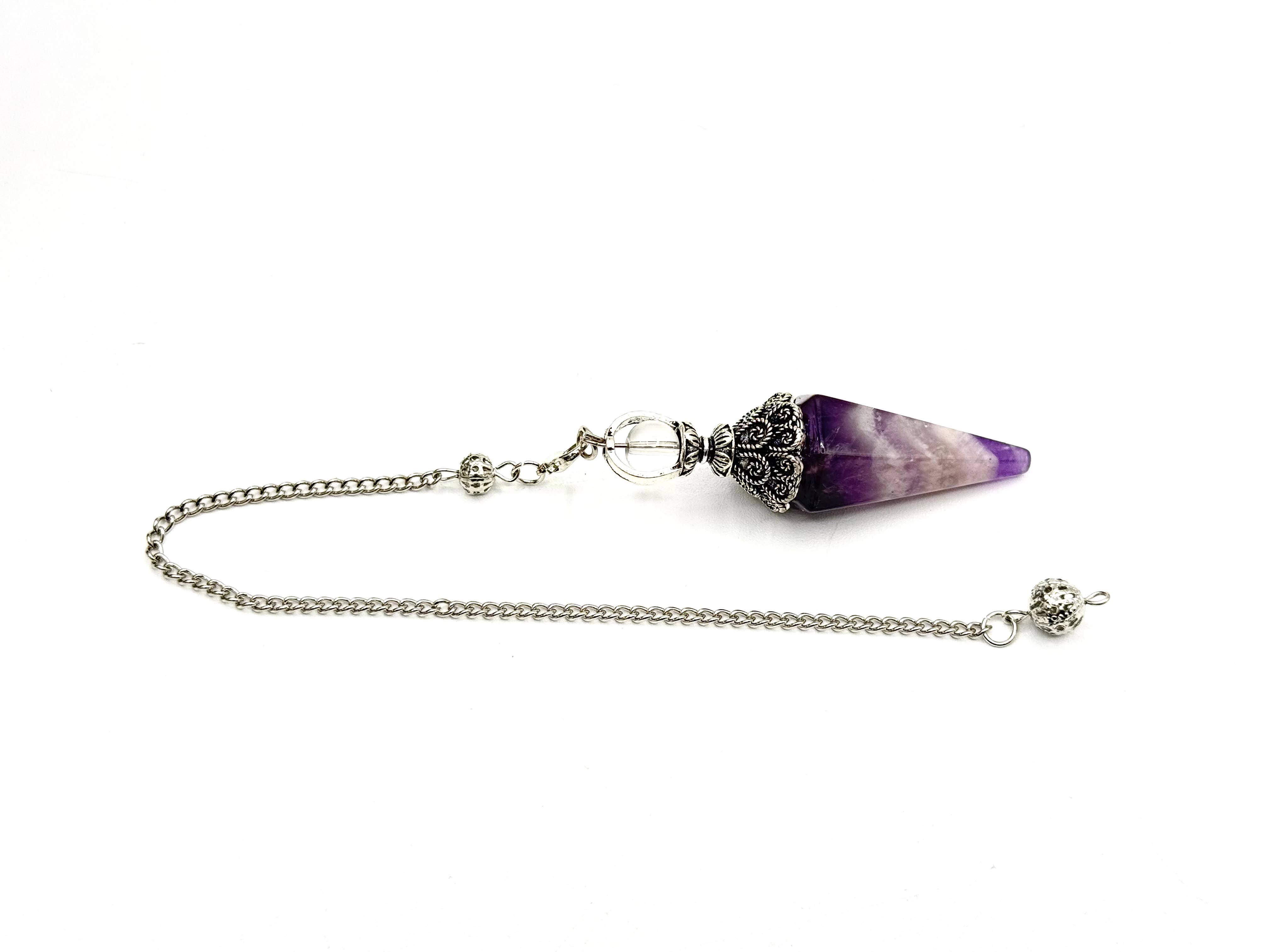 Meraki Gemstones - Wholesale Pendulum Board - Amethyst Double Cap Pendulum with Silver Plate Chain1