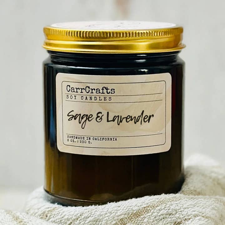 Sage & Lavender Soy Candle for wholesale by CarrCrafts Home and Body