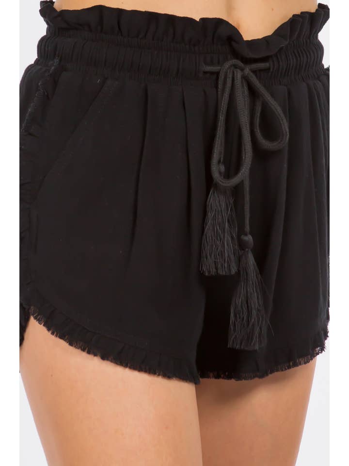Whiteroom+Cactus – Calções – Mulher por atacado – Shorts Tassel Trim Detail - PRETO4