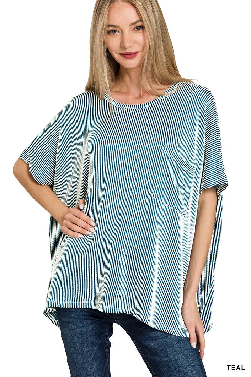 42POPS – wholesale Stickad topp - Dam – .SI-27212 Ribbad Oversized Kortärmad Topp21