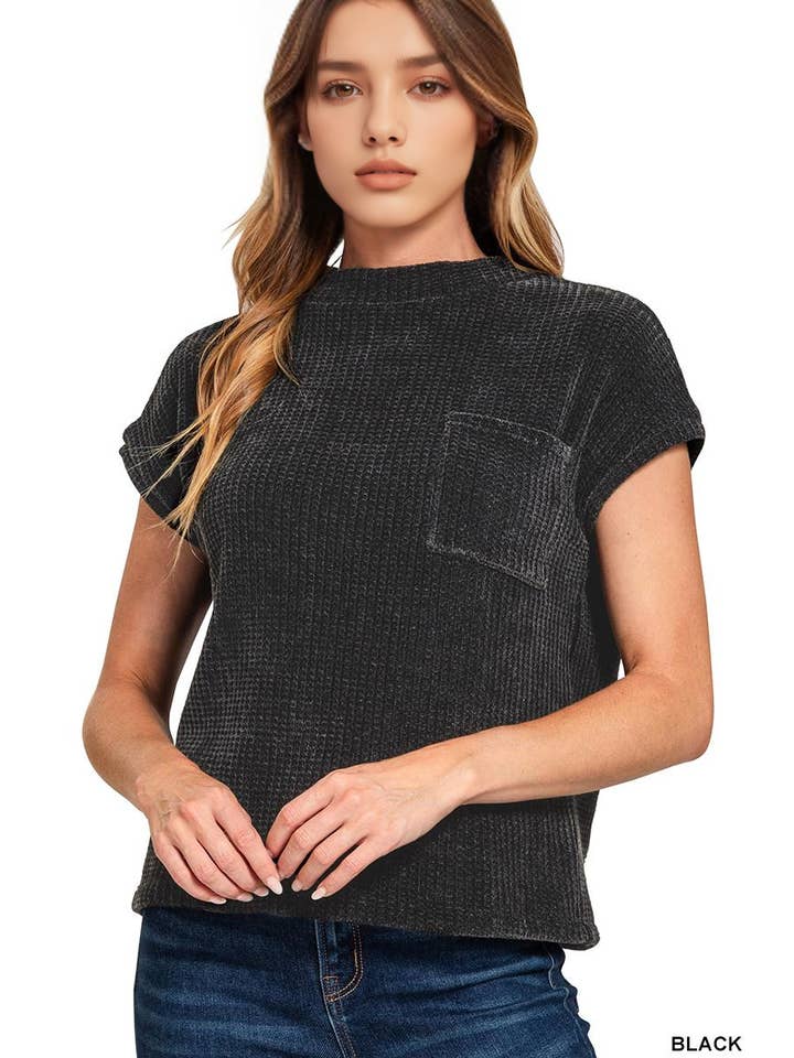 42POPS - Wholesale Knit Sweater - Women's - ....0930 Chenille Waffle Short Sleeve Sweater SI-269161