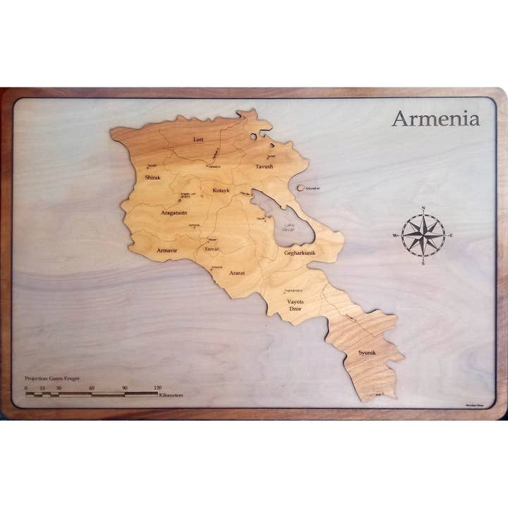 Mappa in Legno dell'Armenia per la vendita all'ingrosso da parte di Meridian Maps